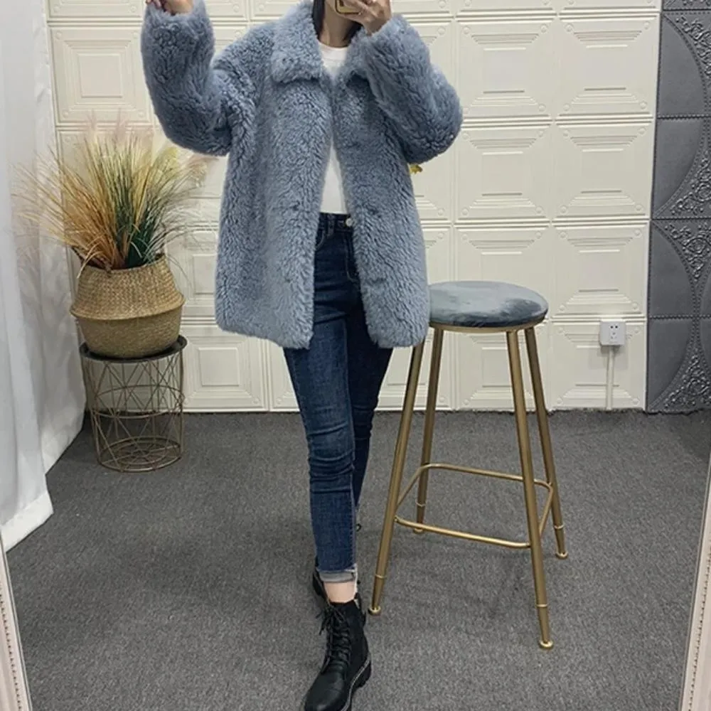 Women's Winter Casual Loose Sheepskin Thick Coat With Fox Fur