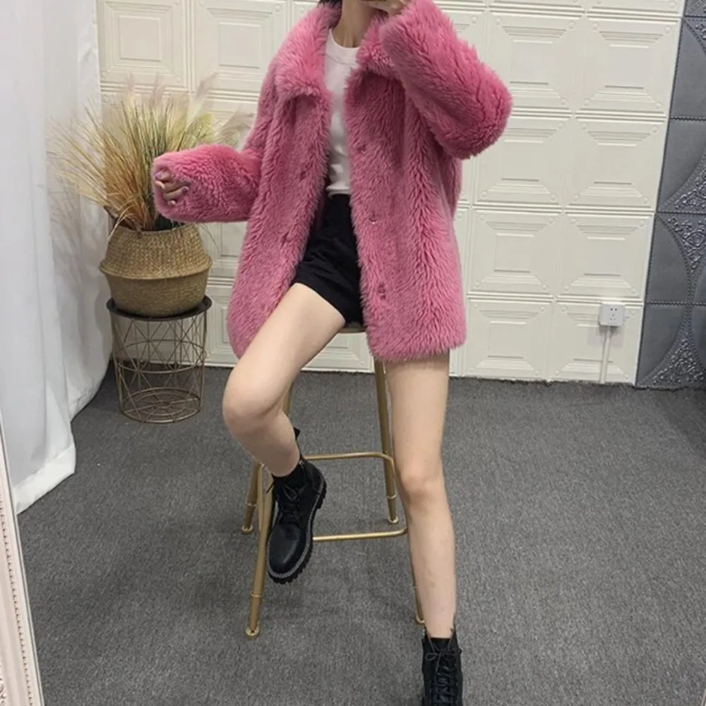 Women's Winter Casual Loose Sheepskin Thick Coat With Fox Fur