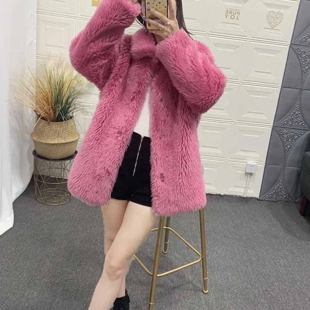 Women's Winter Casual Loose Sheepskin Thick Coat With Fox Fur