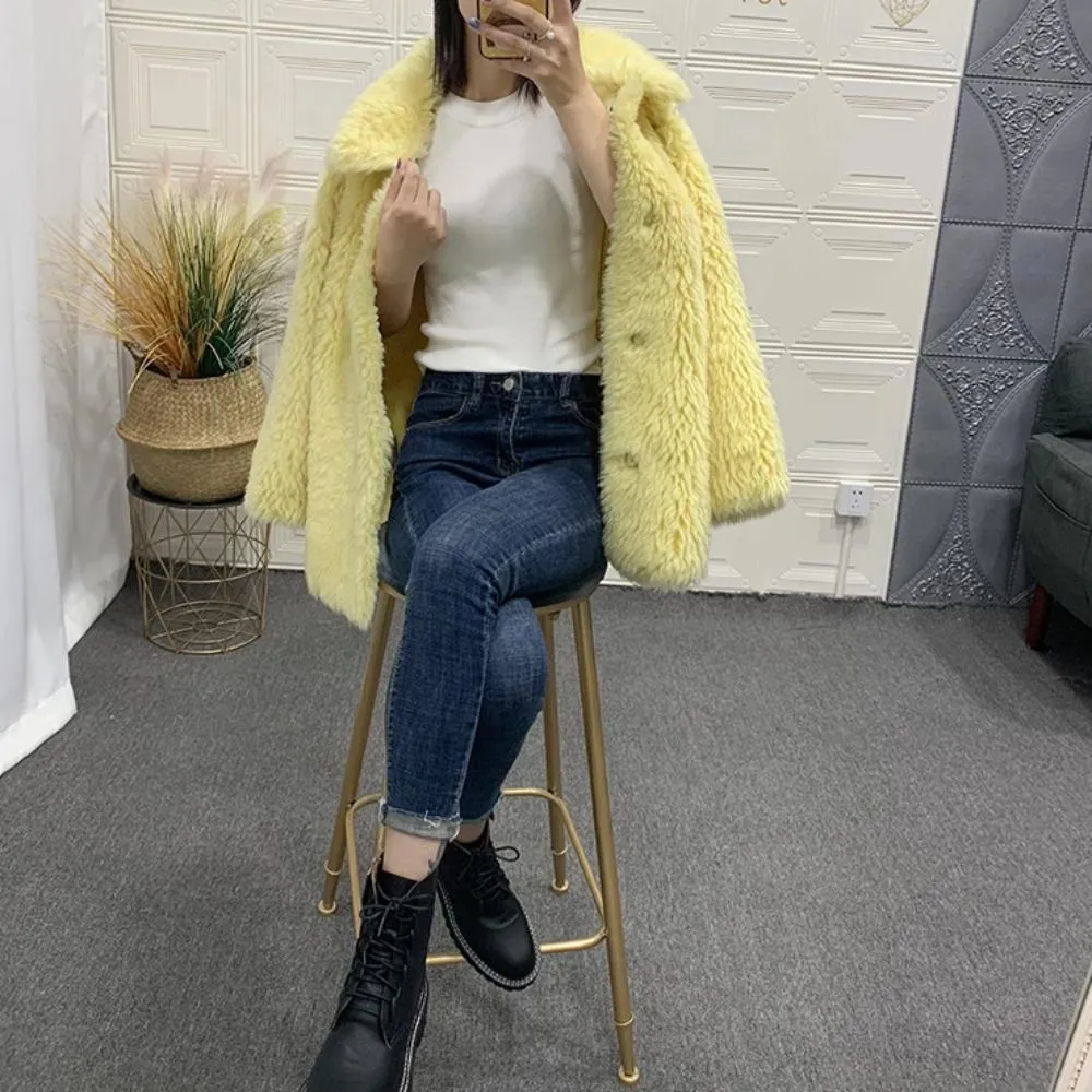 Women's Winter Casual Loose Sheepskin Thick Coat With Fox Fur