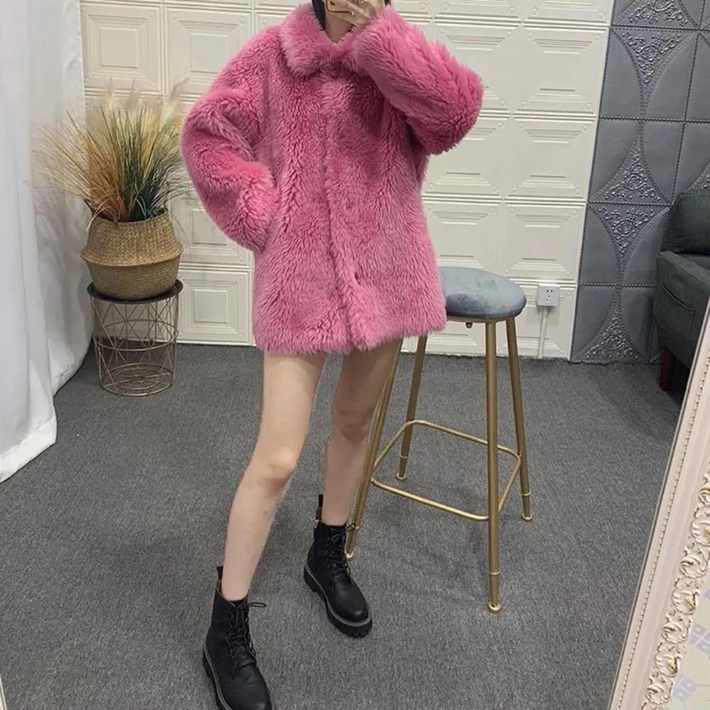 Women's Winter Casual Loose Sheepskin Thick Coat With Fox Fur