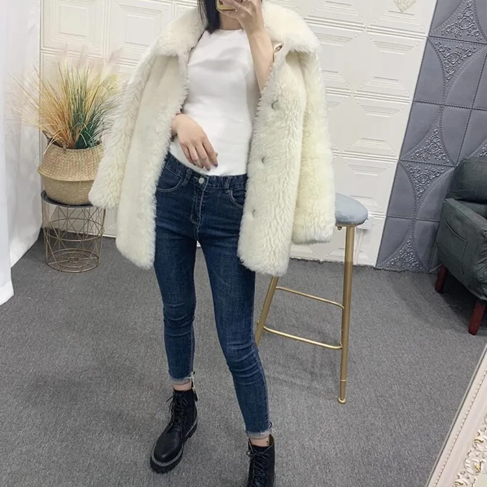 Women's Winter Casual Loose Sheepskin Thick Coat With Fox Fur