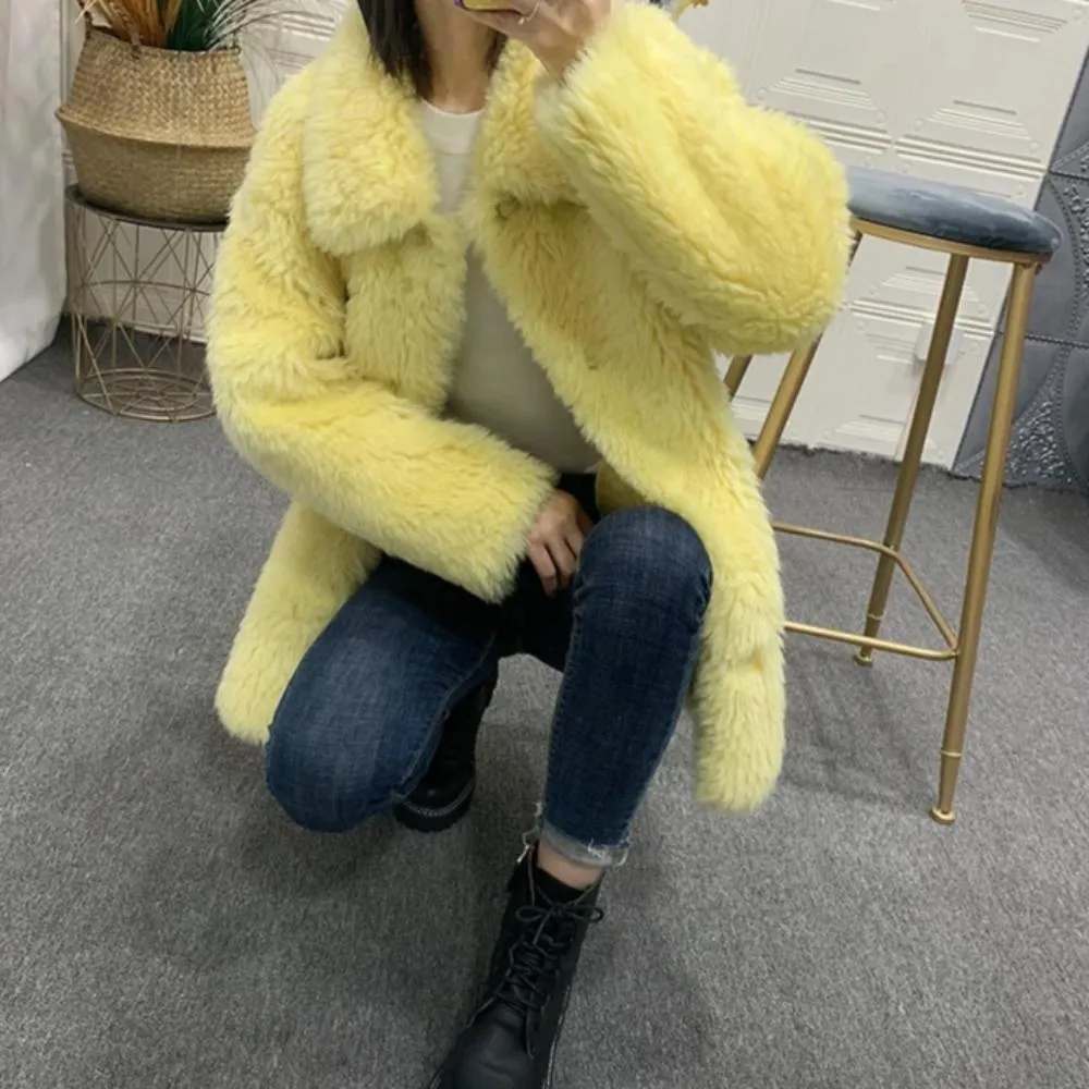 Women's Winter Casual Loose Sheepskin Thick Coat With Fox Fur