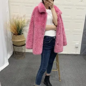 Women's Winter Casual Loose Sheepskin Thick Coat With Fox Fur