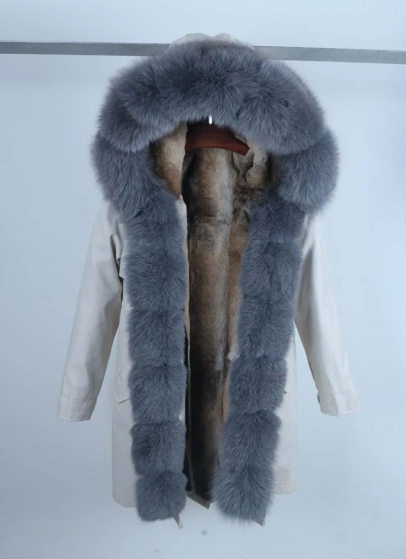 Women's Winter Casual Thick Waterproof Parka With Rabbit Fur