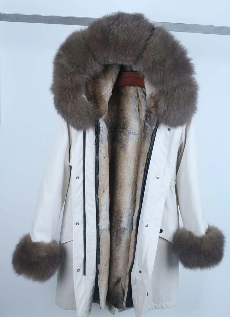 Women's Winter Casual Thick Waterproof Parka With Rabbit Fur
