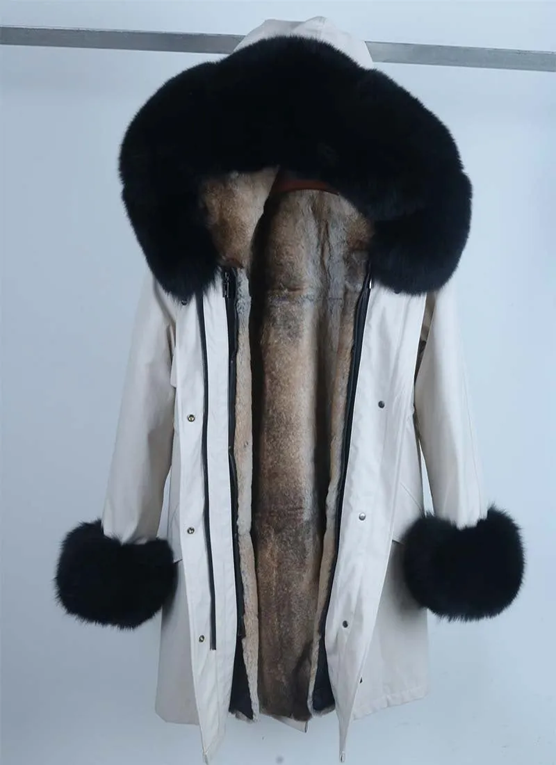 Women's Winter Casual Thick Waterproof Parka With Rabbit Fur