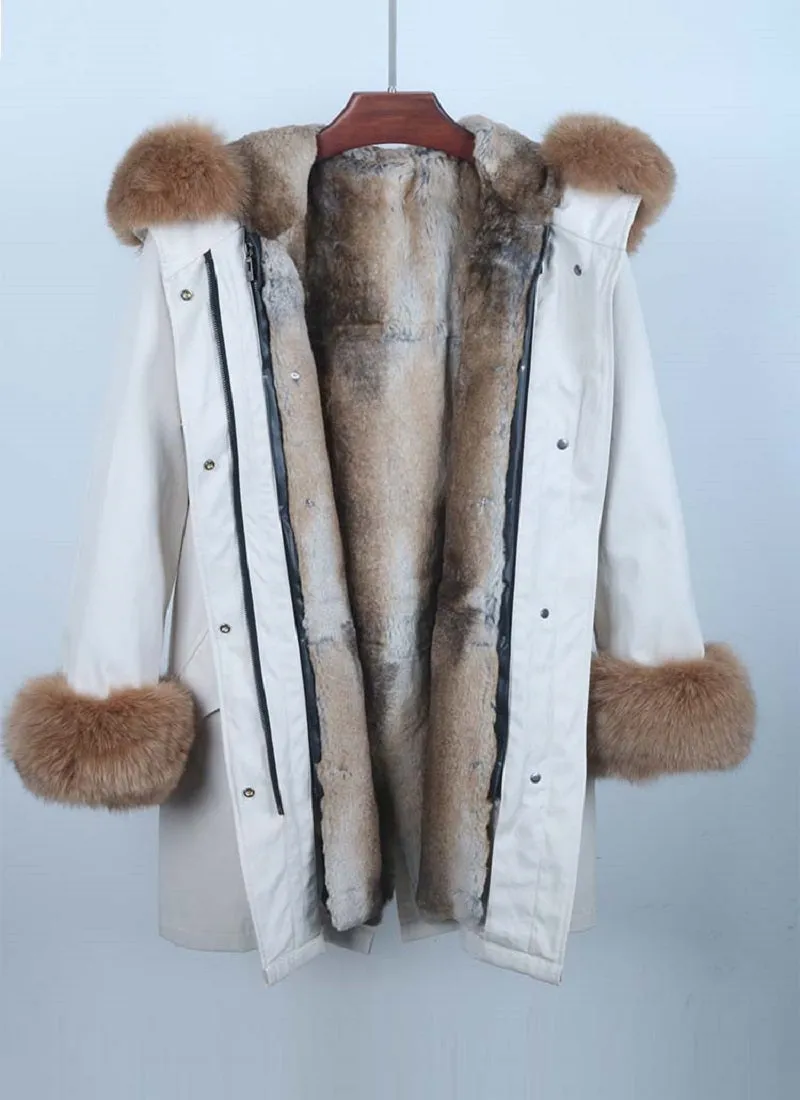 Women's Winter Casual Thick Waterproof Parka With Rabbit Fur